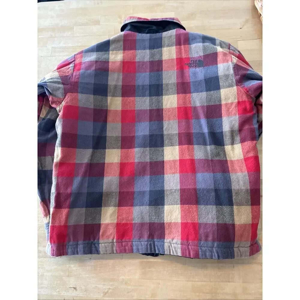 The North Face reversible padded jacket black and buffalo plaid flannel Medium